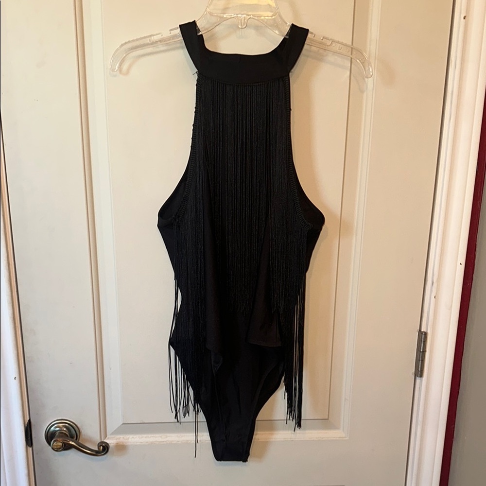 SHEIN Black Bodysuit with Fringe Details
